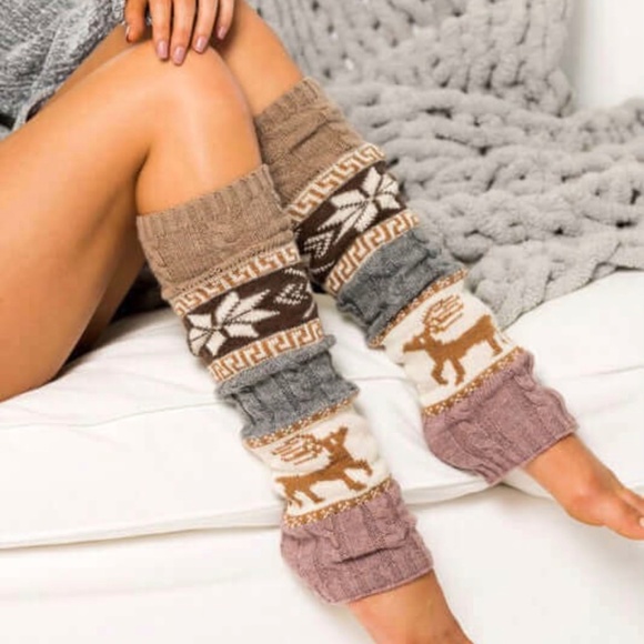 Cozy Knit Leg Warmers with Deer Pattern - Picture 1 of 2